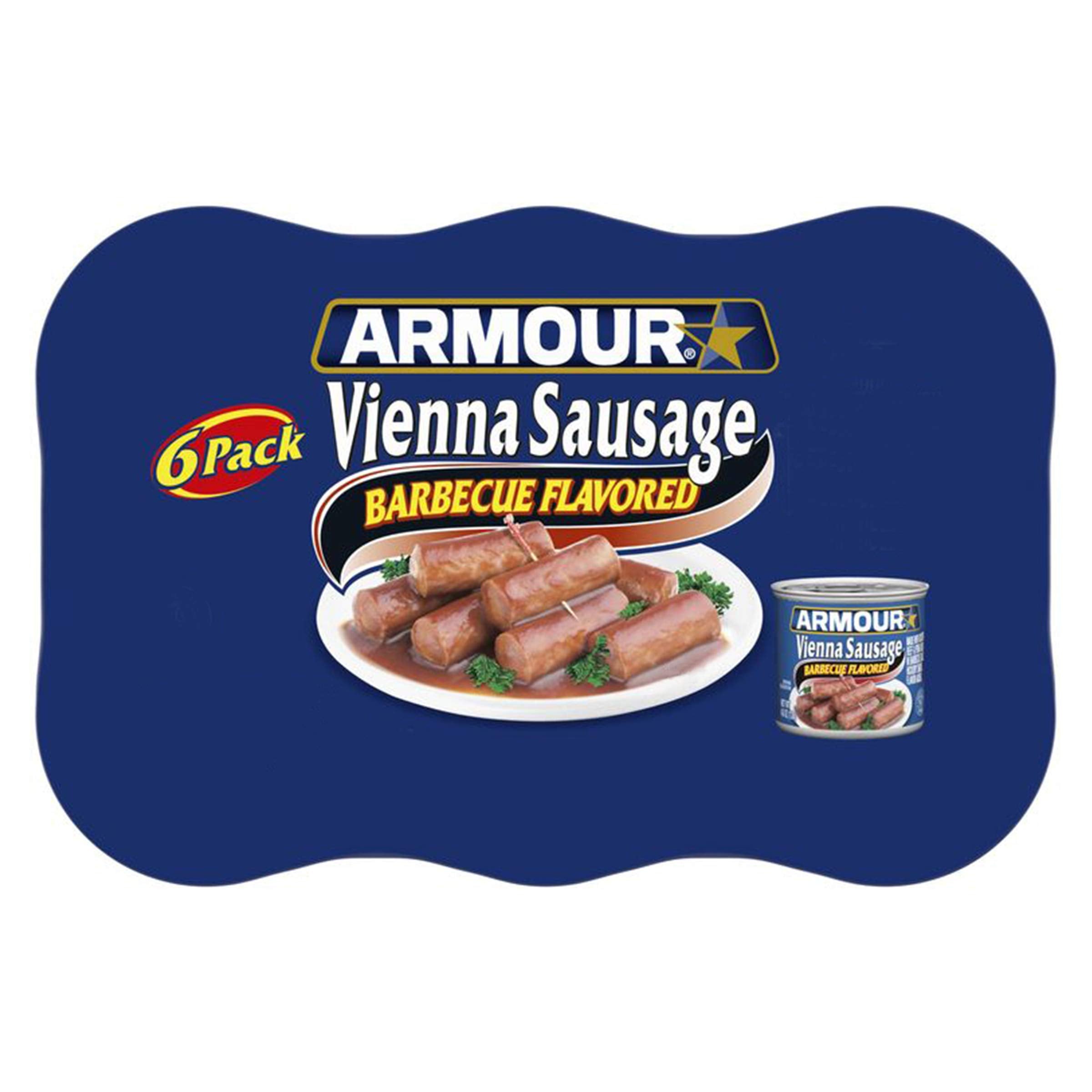 Armour Star Barbecue Vienna Sausage pack of six cans ready to stock your pantry.