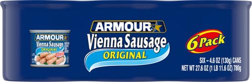 Armour Star Vienna sausage in pantry shows long shelf-life staple.