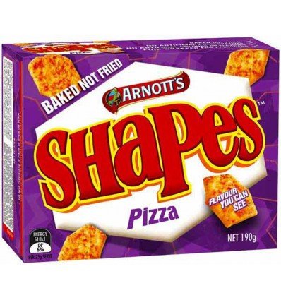 Arnotts Pizza Shapes 190g box, crispy savoury crackers for sharing and snacking