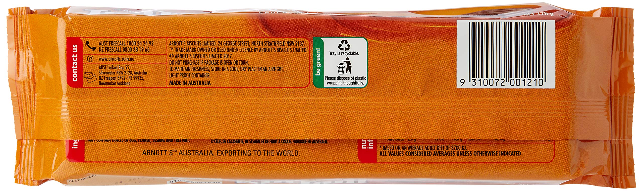 Arnott's Tim Tam 175g package image showcasing a classic Australian chocolate snack.