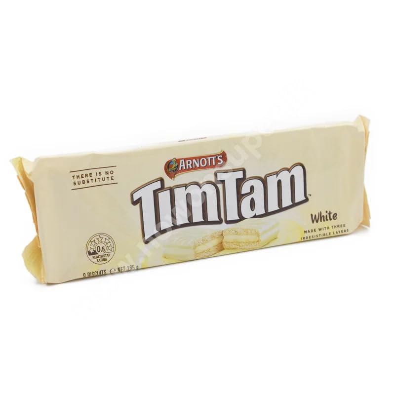 Close-up of Tim Tam White cream-filled center and crisp wafer.