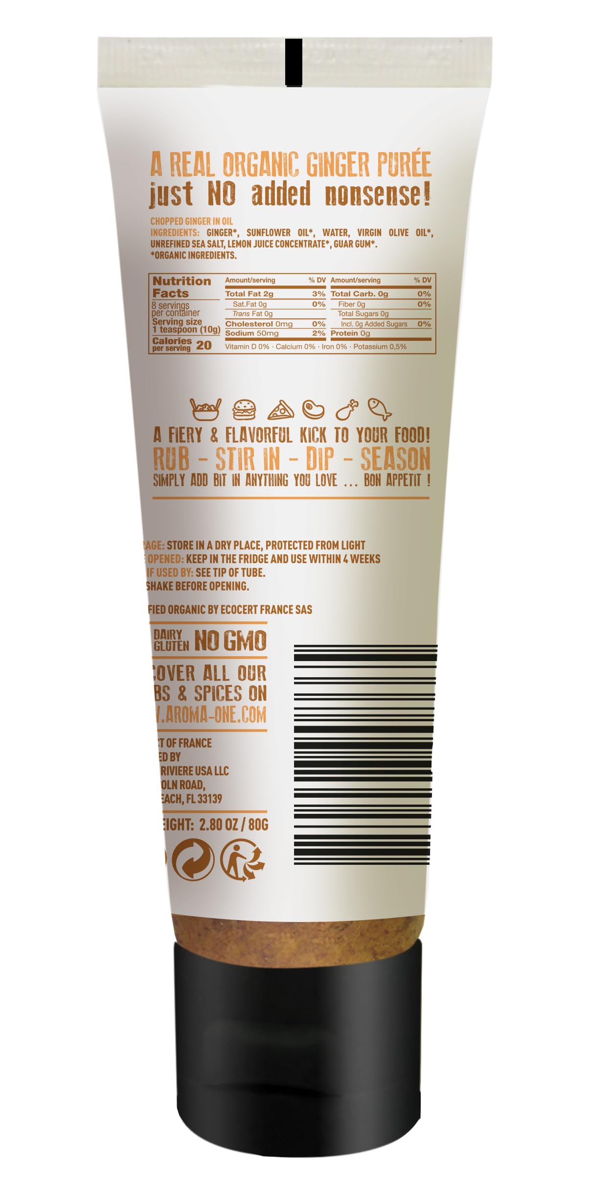 Aroma One organic ginger puree ingredients displayed for fresh flavor