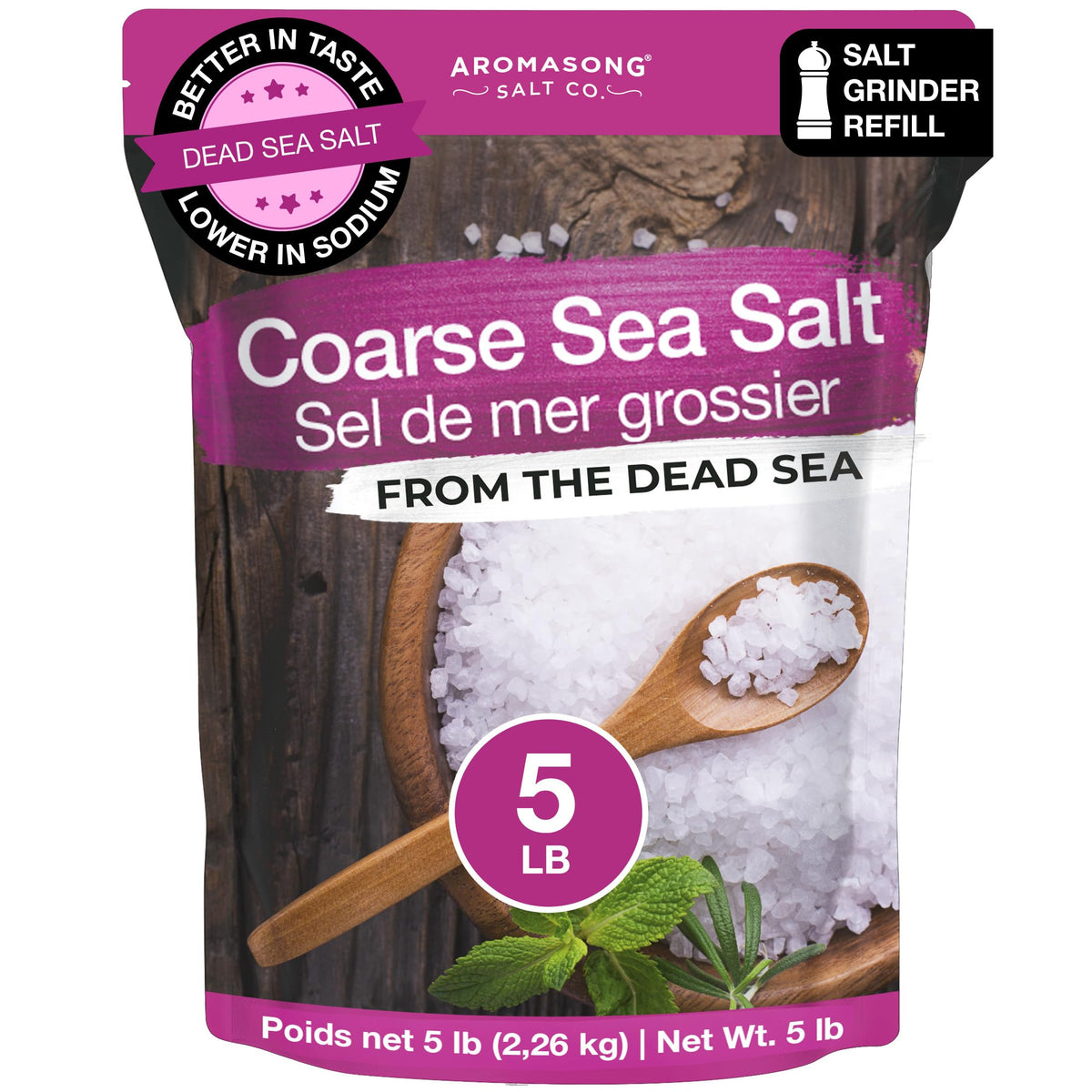 Aromasong coarse sea salt grinder refill for precise, flavorful seasoning.