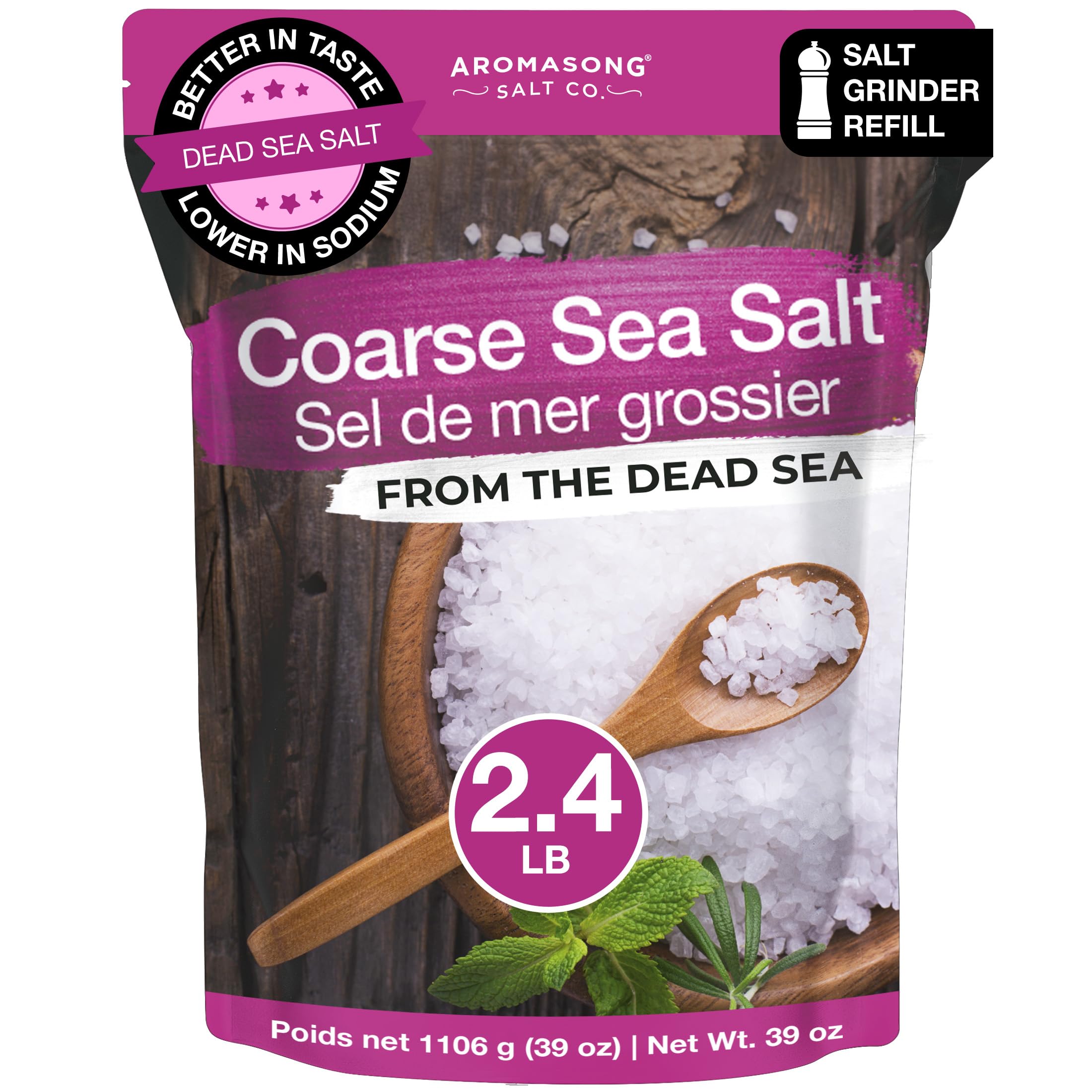 Aromasong coarse sea salt in a bulk resealable bag for easy storage
