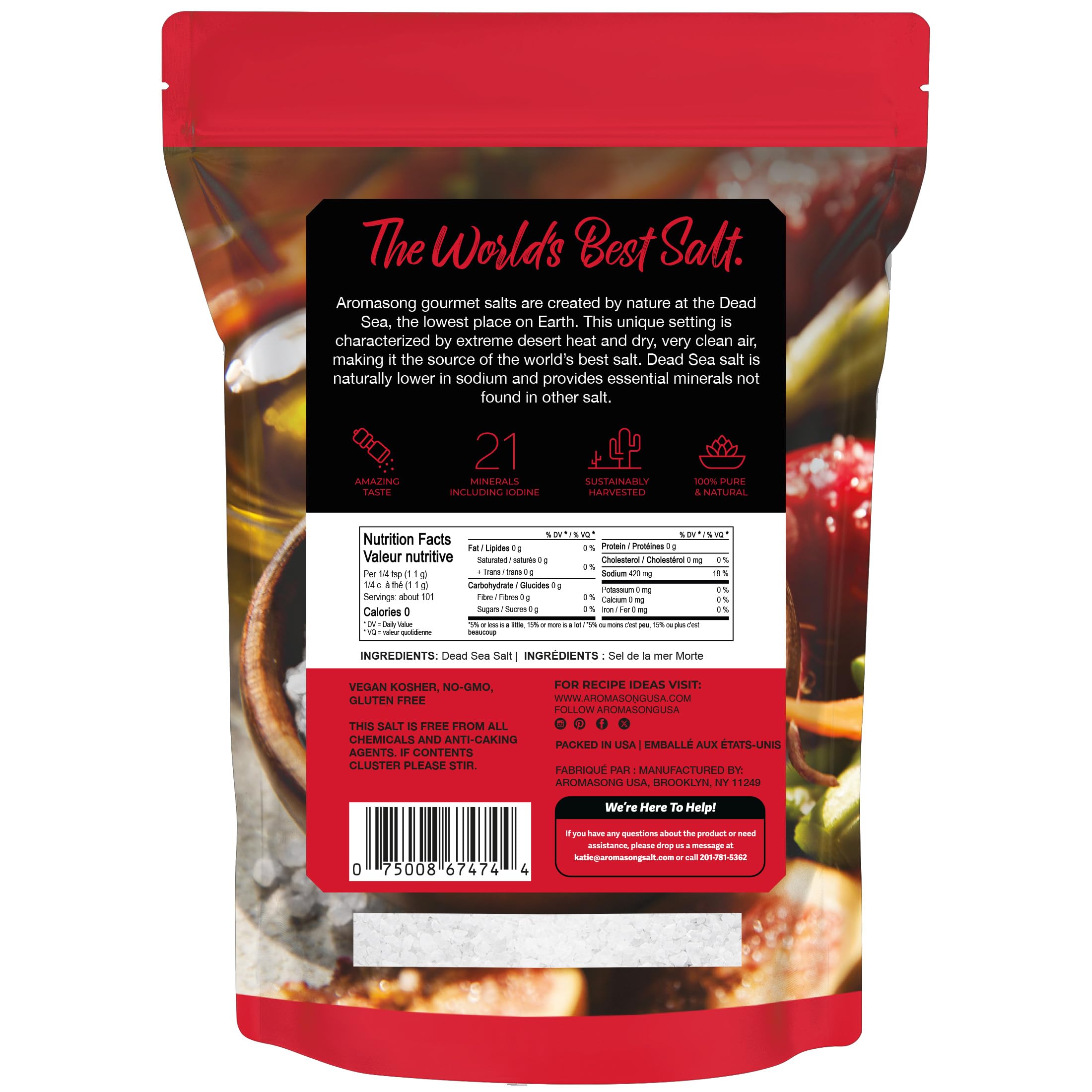 Aromasong Dead Sea mineral sea salt in pure mineral form for flavorful dishes.