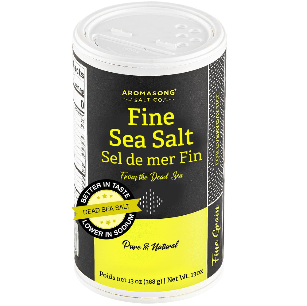 Aromasong Dead Sea Salt bottle pouring for precise daily seasoning