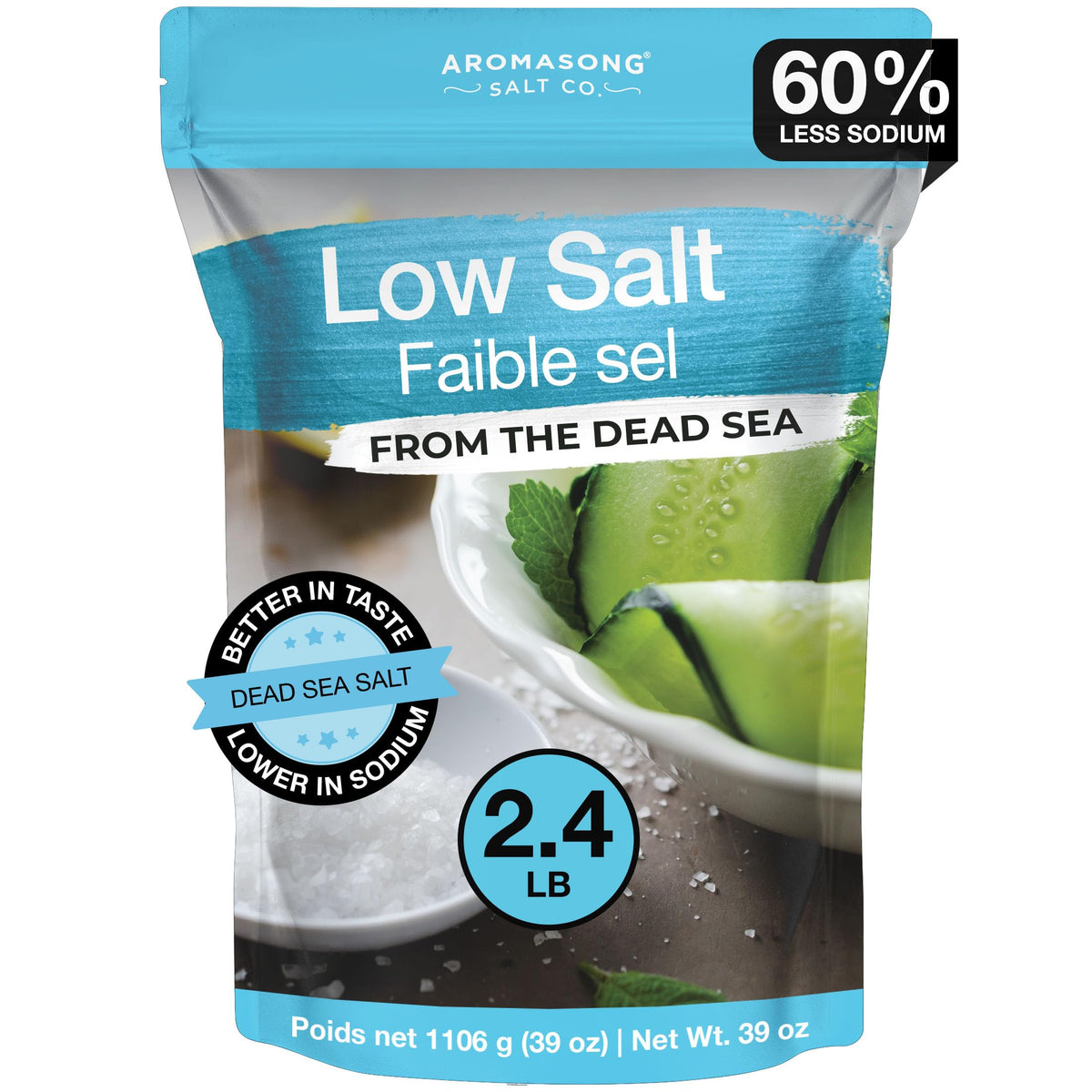 Aromasong low-sodium sea salt bottle boosts flavor with reduced sodium.