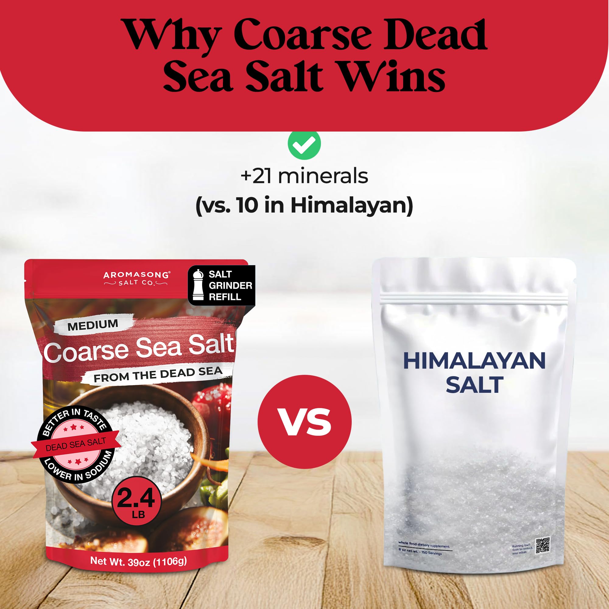 Aromasong packaged sea salt for grinder refills and meal prep.