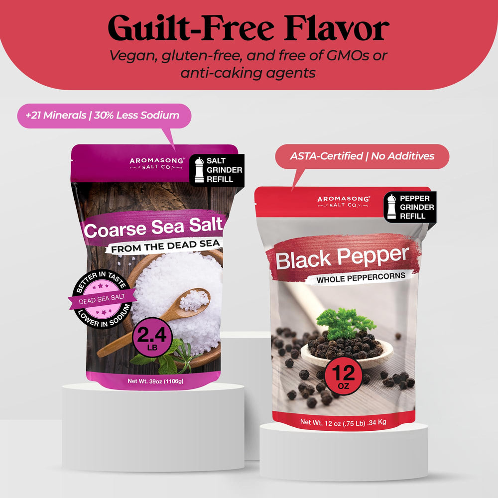 Aromasong resealable bulk bag packaging keeps salt and pepper fresh.