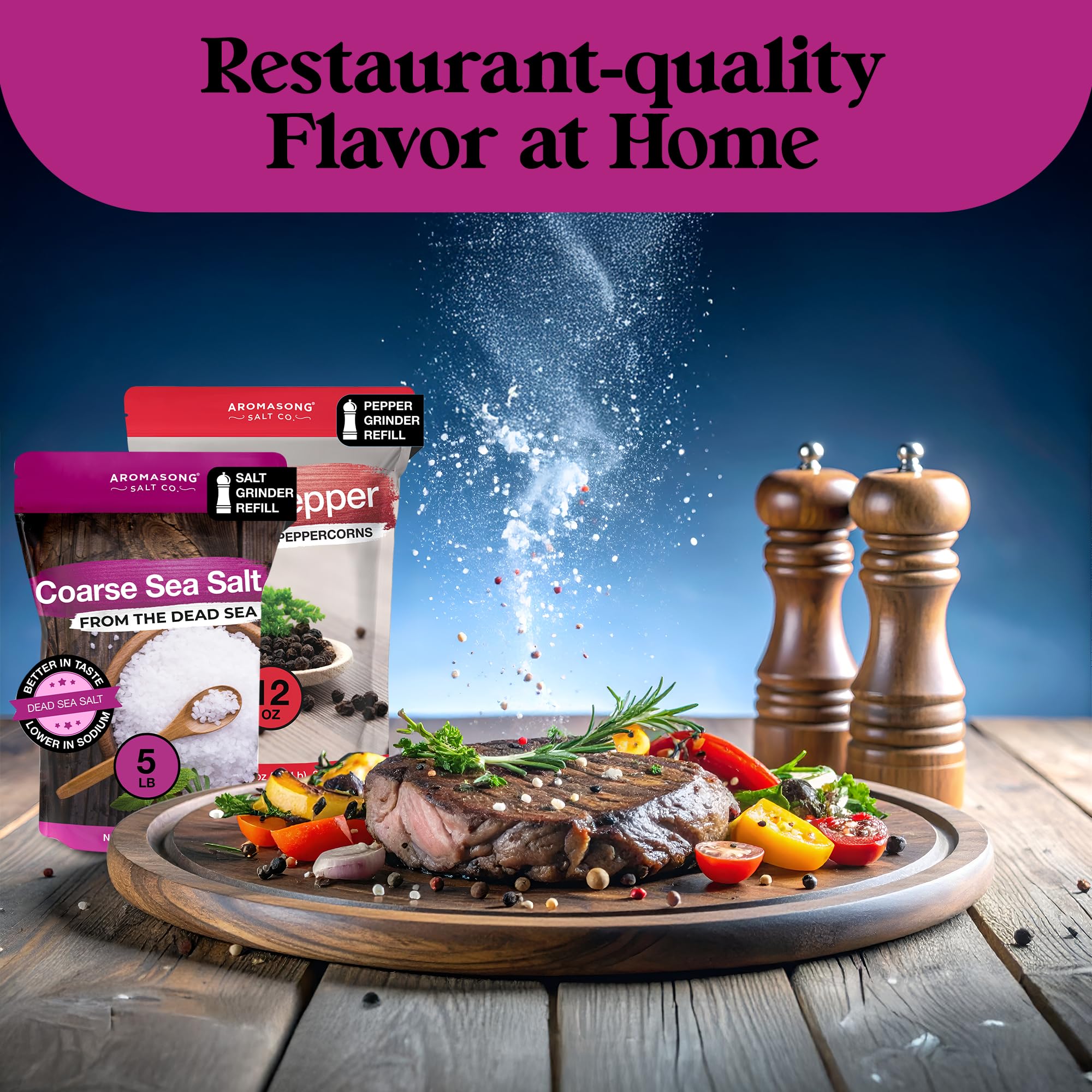 Aromasong resealable standup pouch of salt for convenient storage.