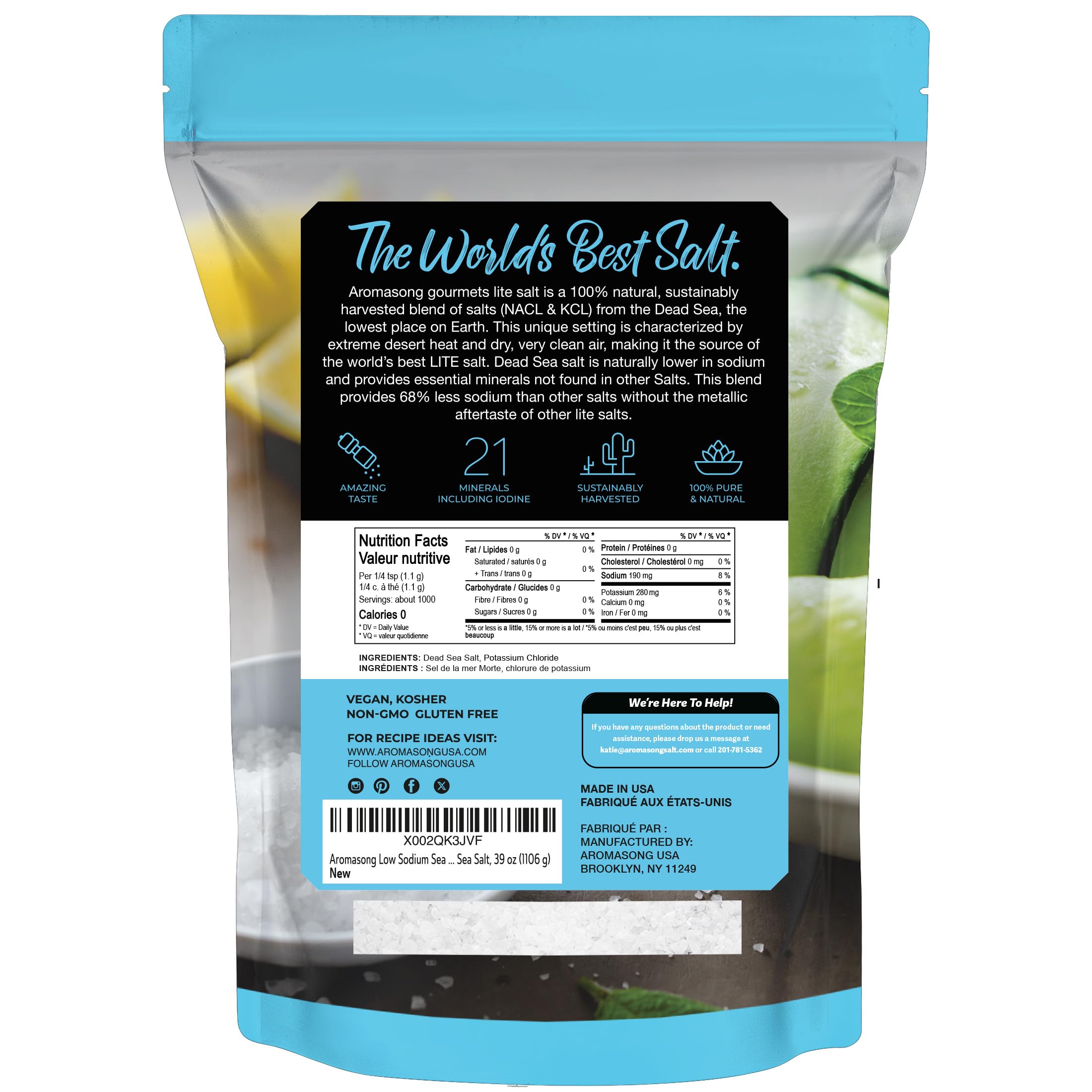 Aromasong sea salt crystals pour smoothly for even distribution.