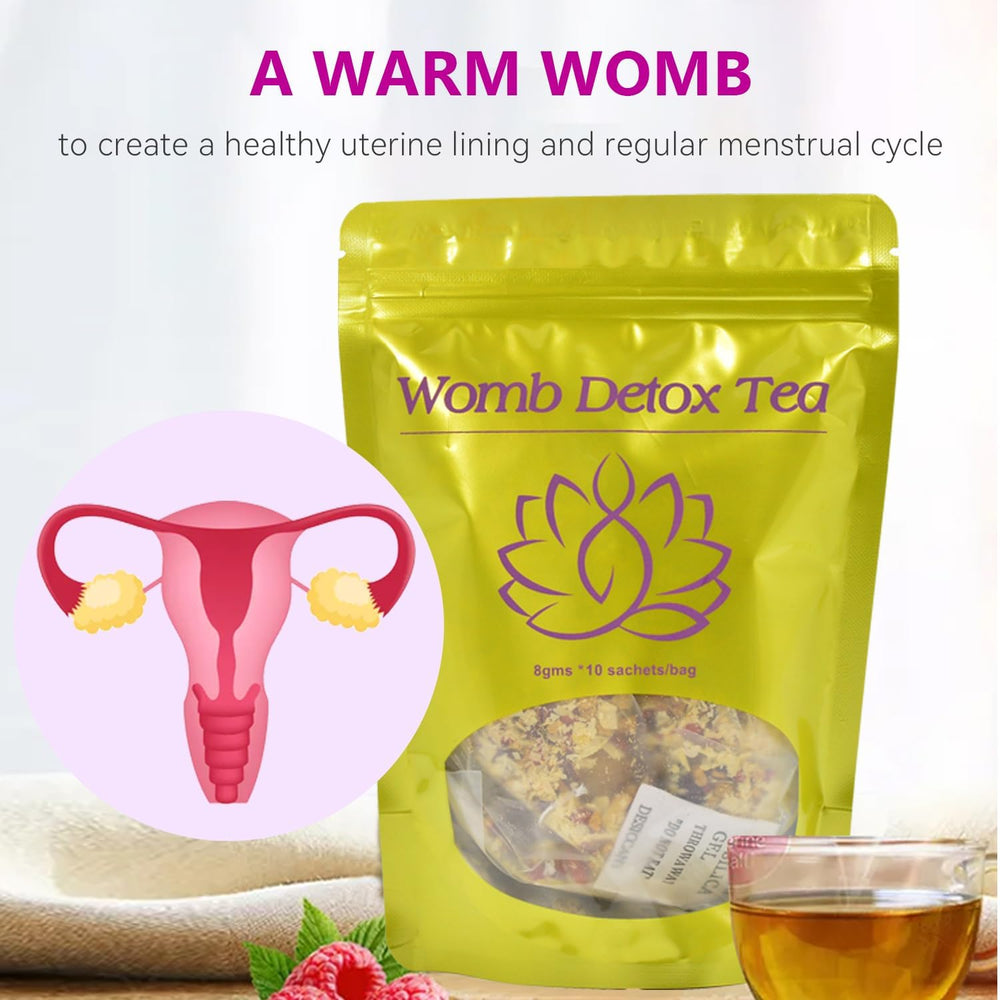 Aromlife Hiherbs Womb Detox brewed tea with steam rising for a relaxing moment.