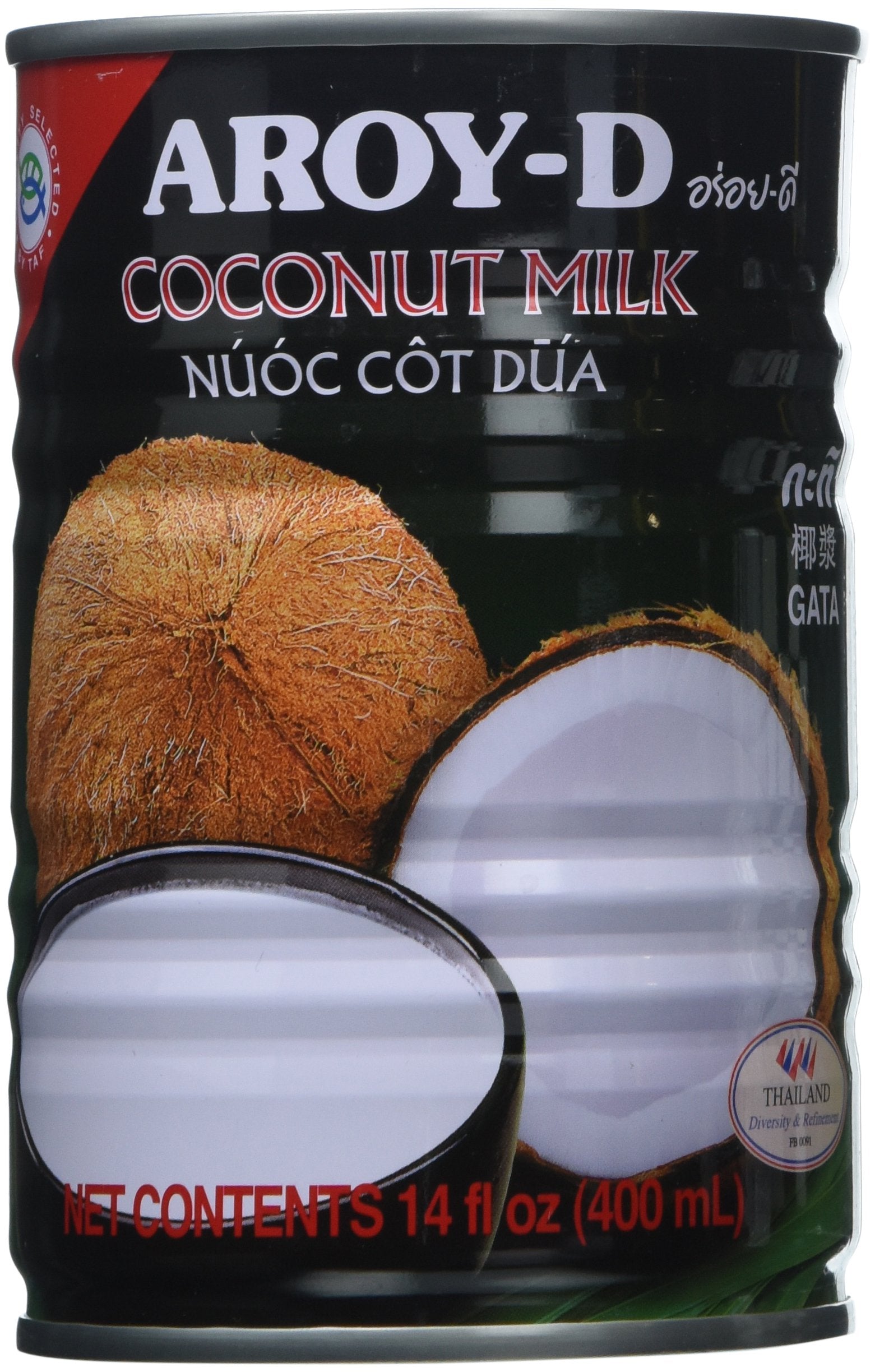 Aroy-D coconut milk can in a six-pack, ideal for quick curry prep
