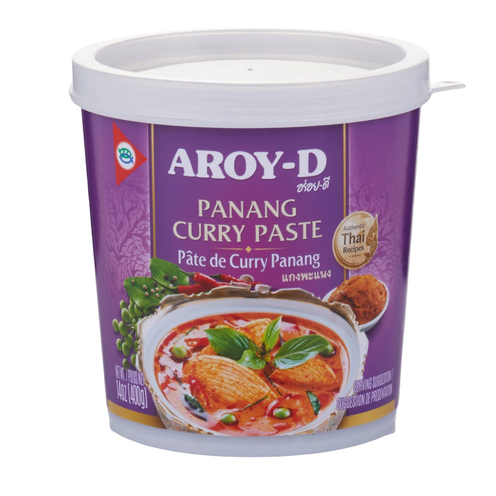 Aroy-D Panang Paste tin front shows authentic curry base for home cooks