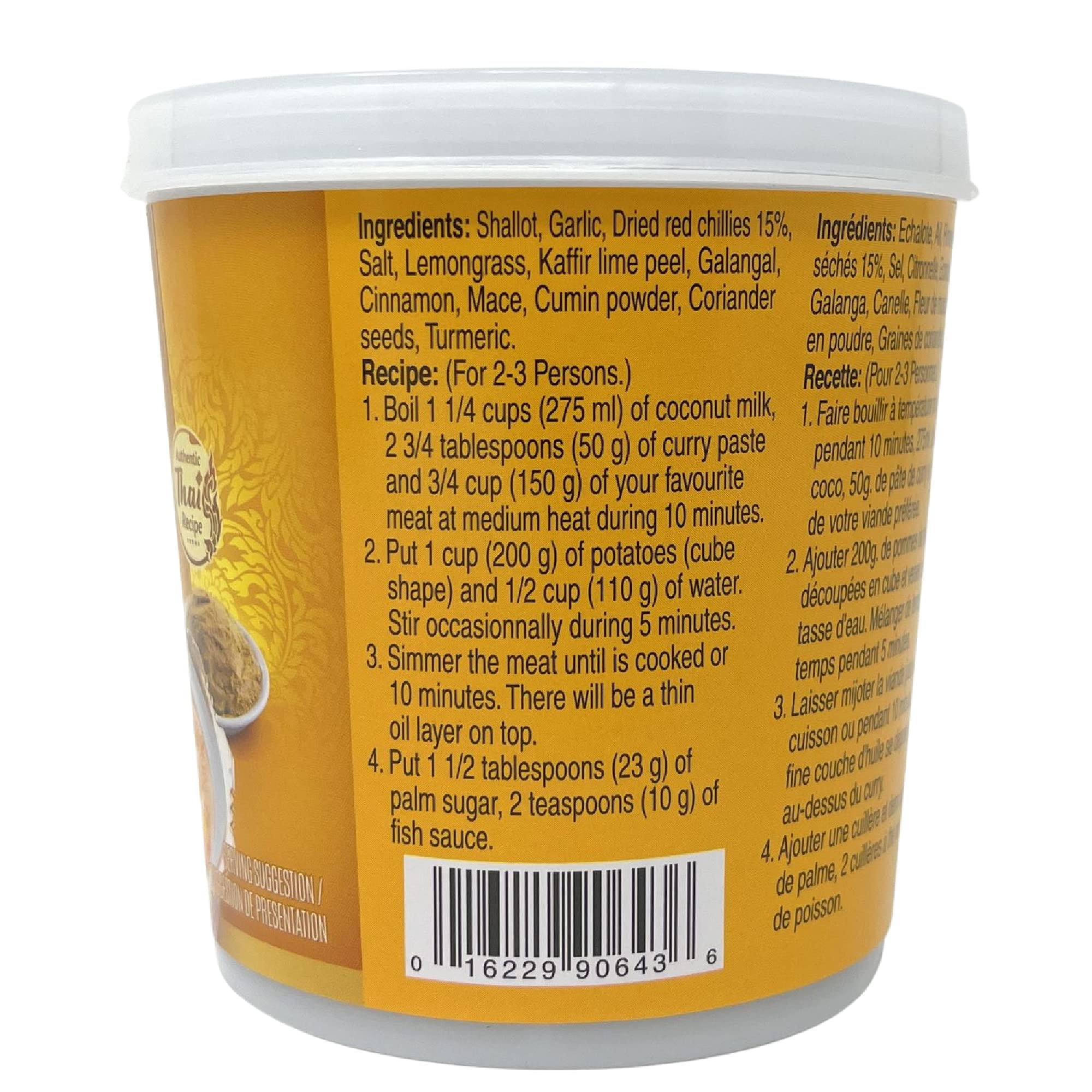 Close-up of ingredients and paste texture from Aroy-D yellow curry paste, ideal for rich curries.