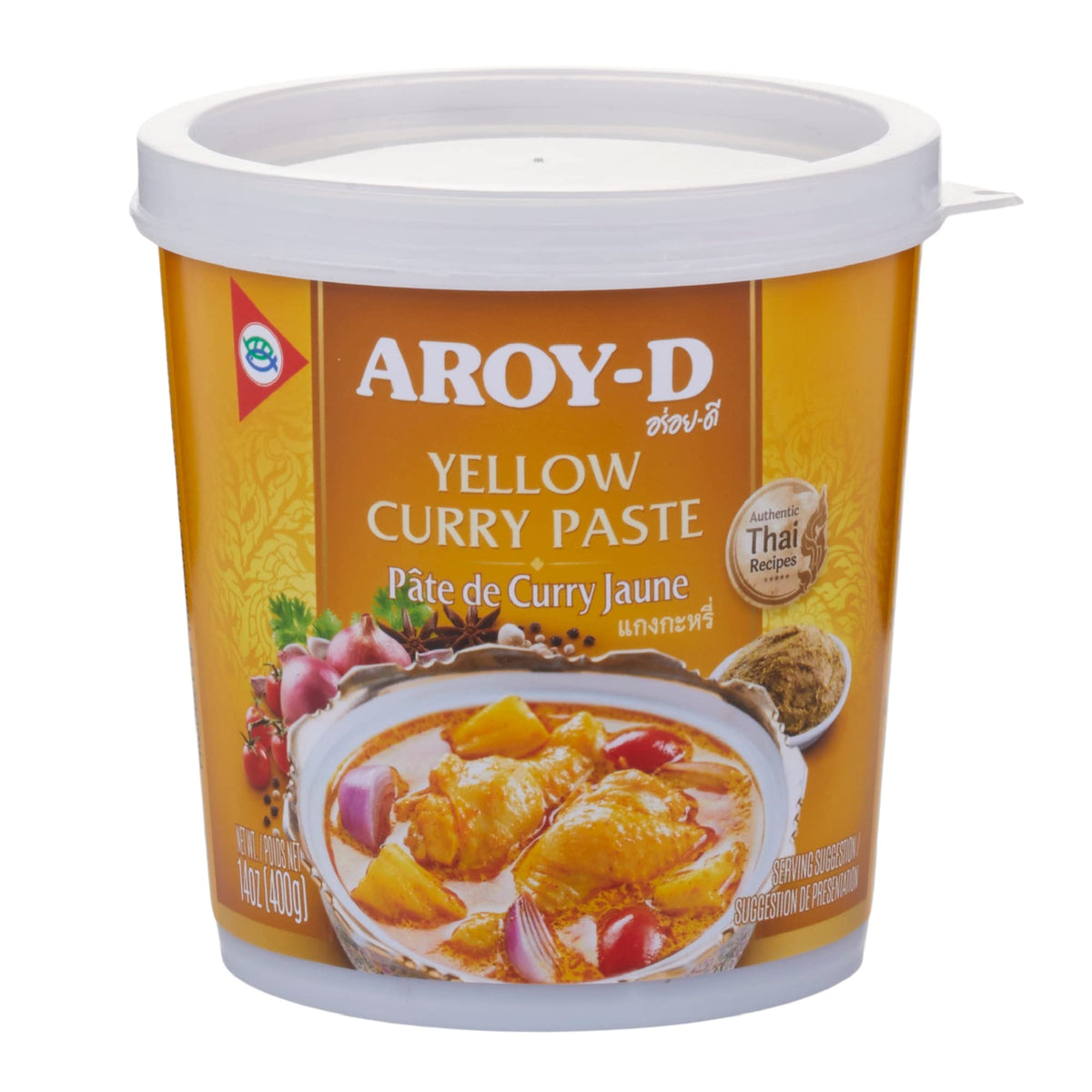 Aroy-D yellow curry paste jar ready for authentic Thai cooking at home.