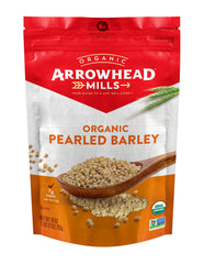 Arrowhead Mills Organic Pearled Barley bag shown, ideal for easy, fiber-rich meals.