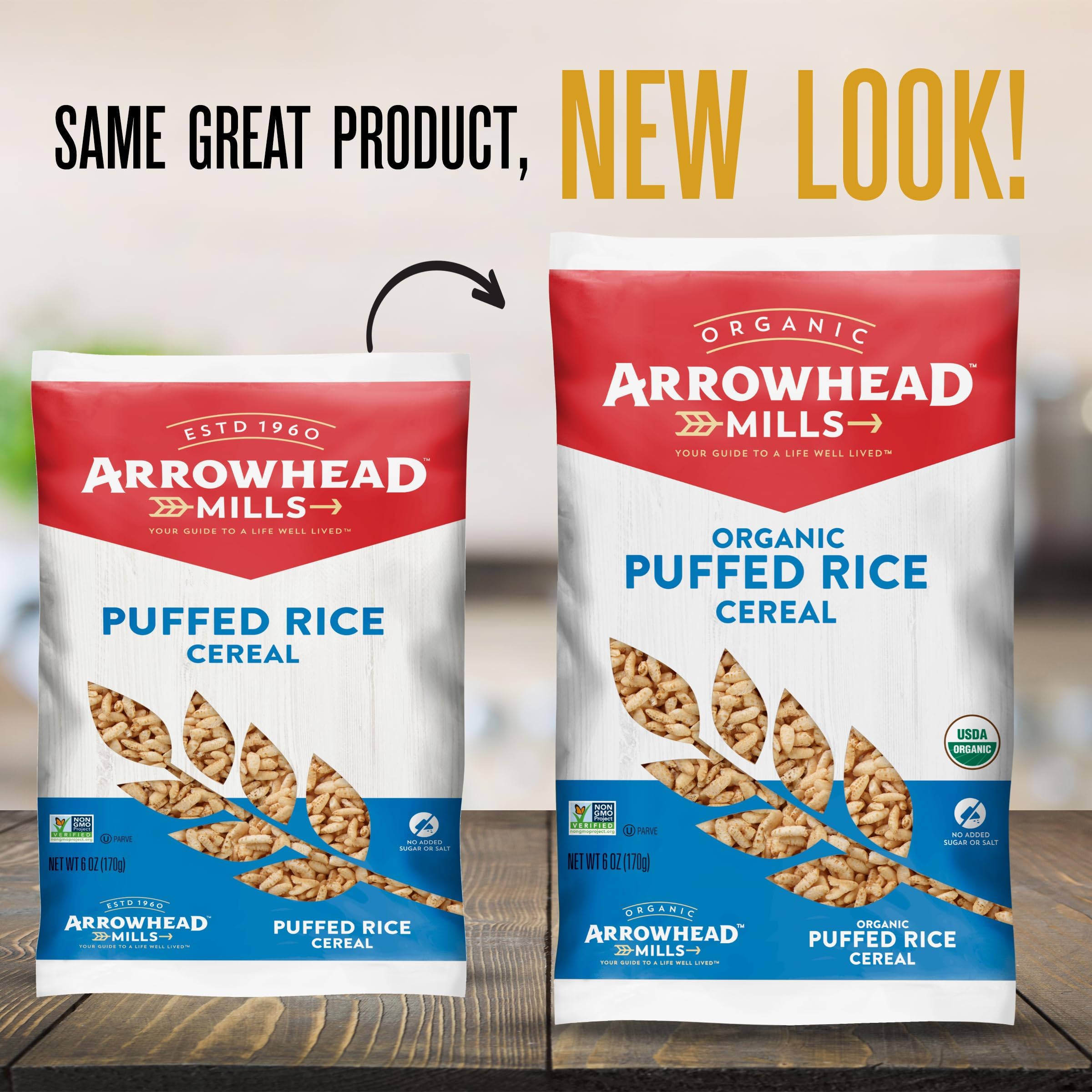 Arrowhead Mills organic non-GMO label signals clean ingredients.
