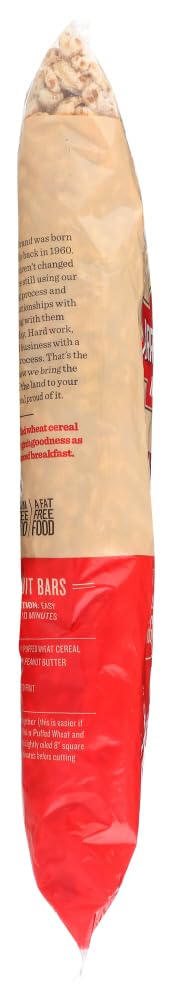 Box and spoon display of Arrowhead Mills Puffed Wheat Cereal for easy serving.
