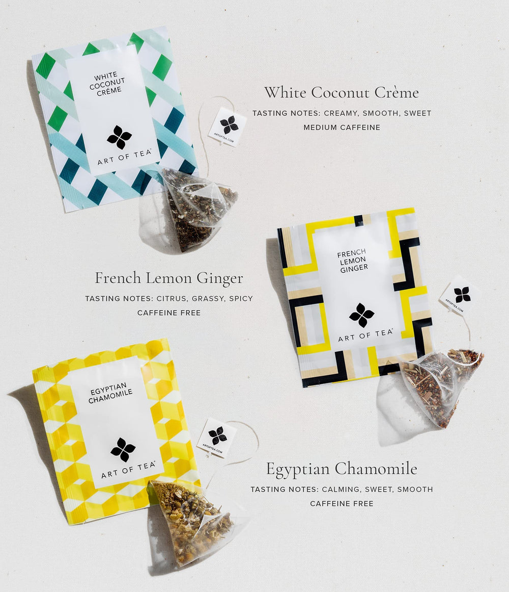 Art of Tea Egyptian Chamomile close-up highlights premium ingredients.