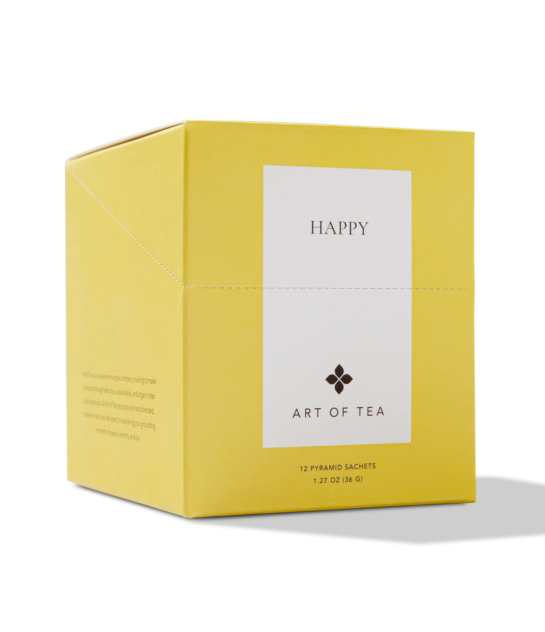 Art of Tea Organic Happy Tea box on a kitchen counter, inviting daily ritual