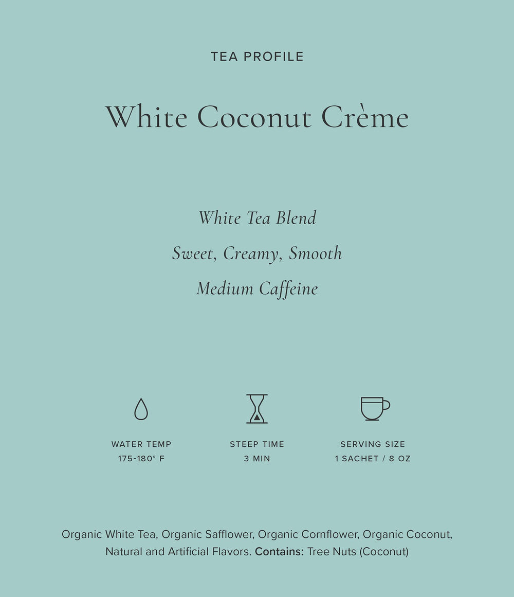 Art of Tea brew at 175-185F for 3 minutes reveals coconut vanilla notes.