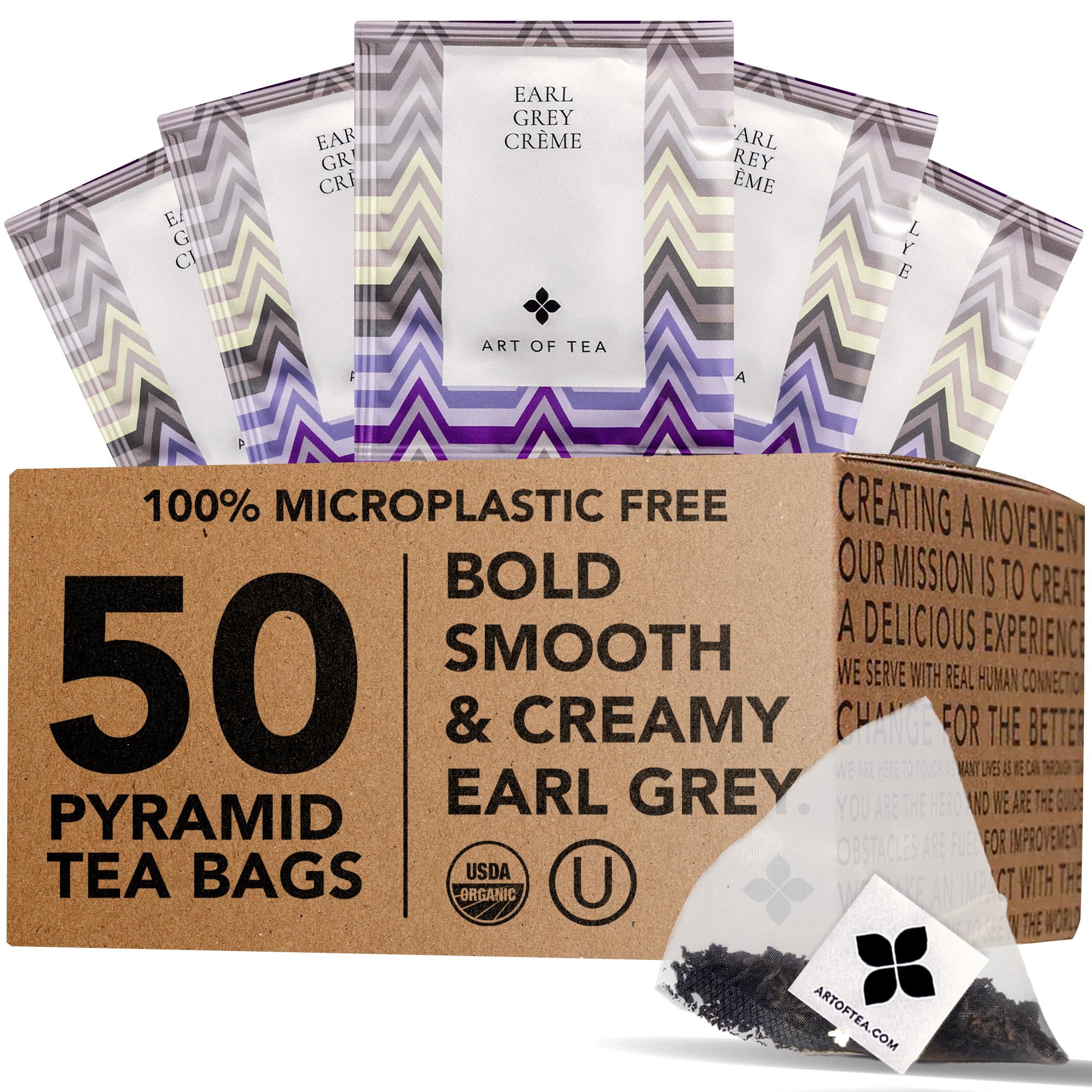 Art of Tea Earl Grey Creme packaging with eco-friendly pyramid sachets for sustainable brewing