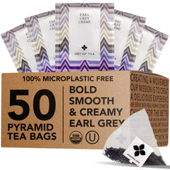 Art of Tea Earl Grey Creme packaging with eco-friendly pyramid sachets for sustainable brewing