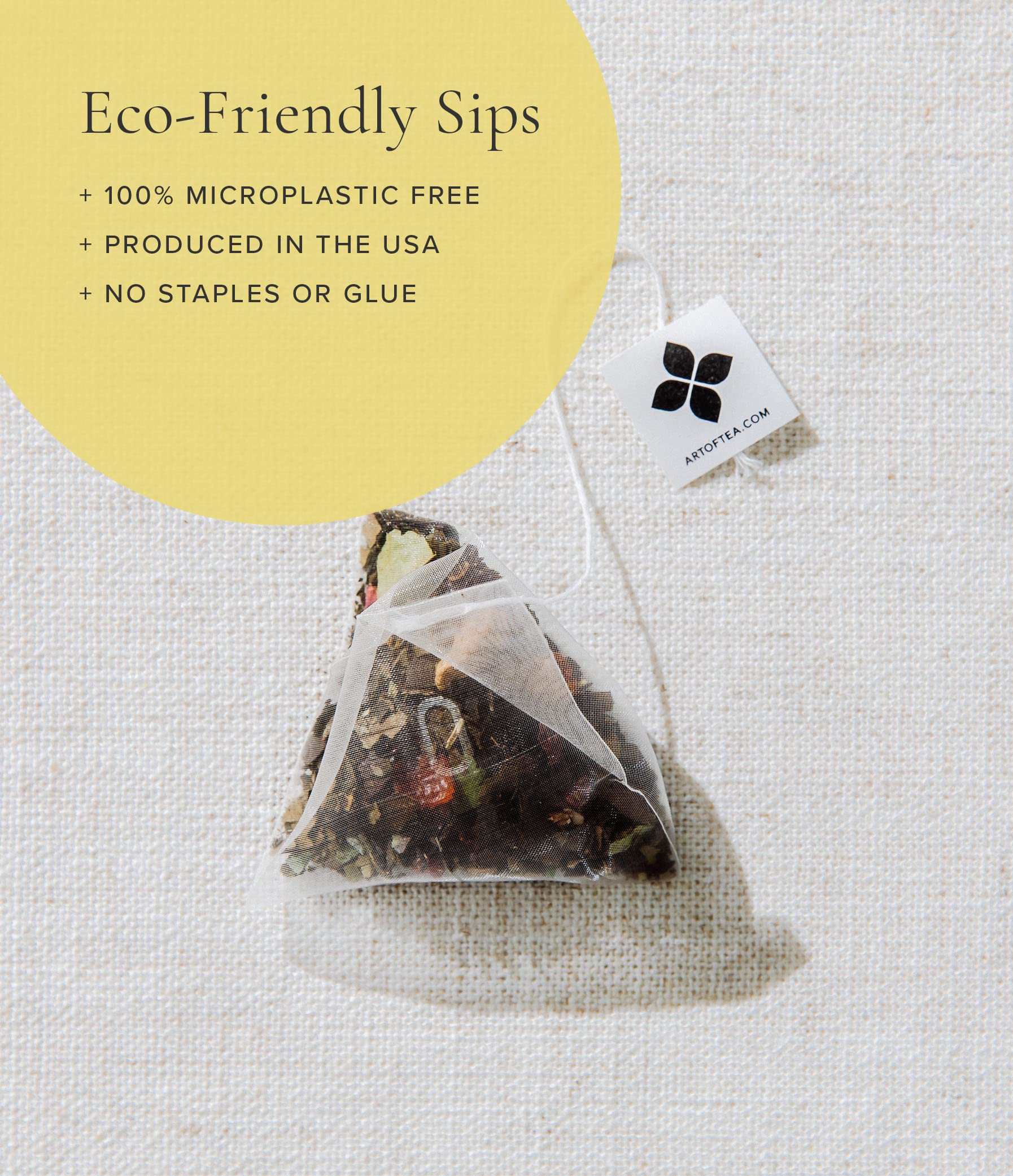 Hot cup of Art of Tea Organic Happy Tea with inviting aroma
