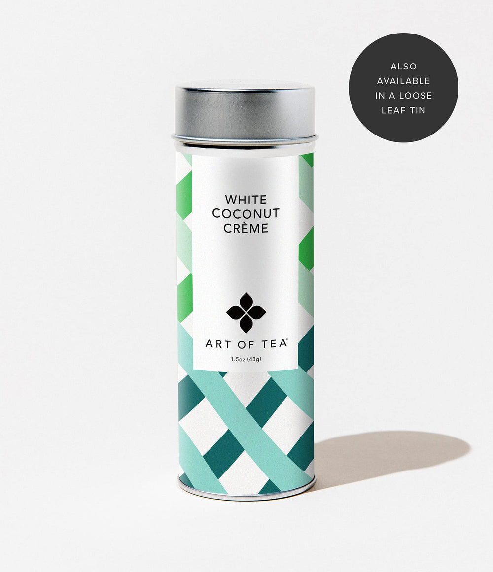 Light-caffeine profile of Art of Tea White Coconut Crème tea for day sipping.