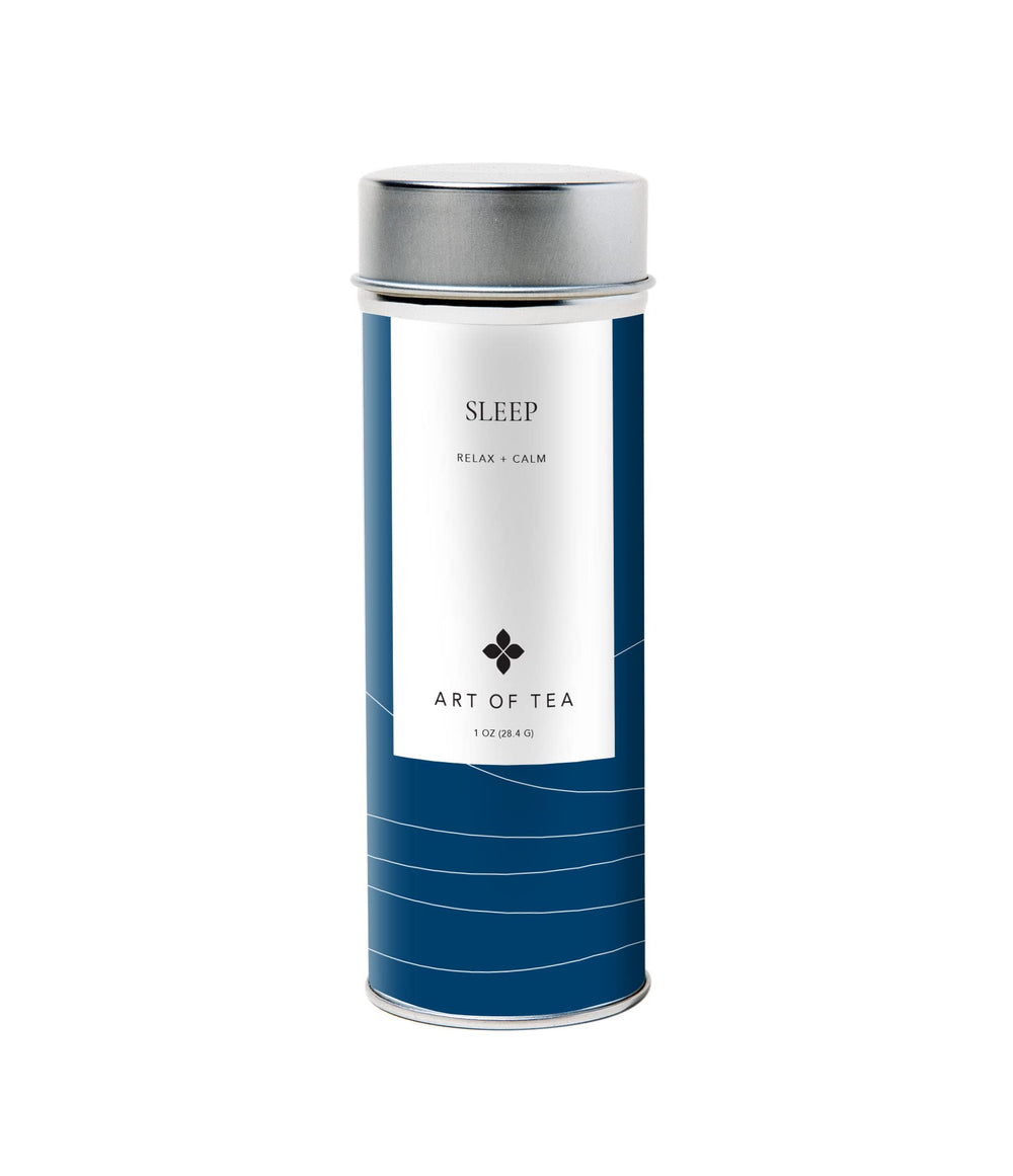 Art of Tea Sleep Tea packaging highlighting organic ingredients for a mindful evening routine.