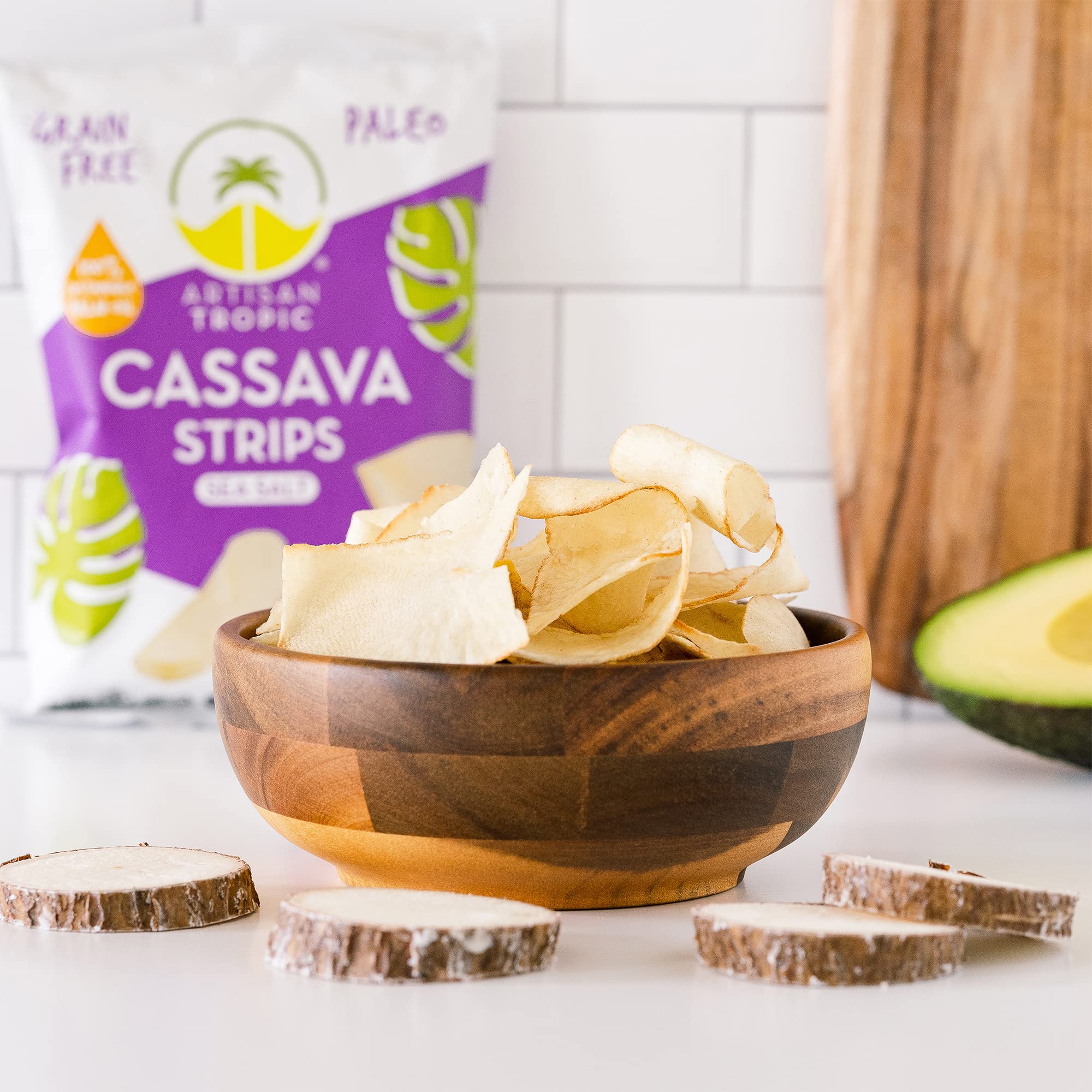 Artisan Tropic Cassava Strips Sea Salt close-up showing golden crunch