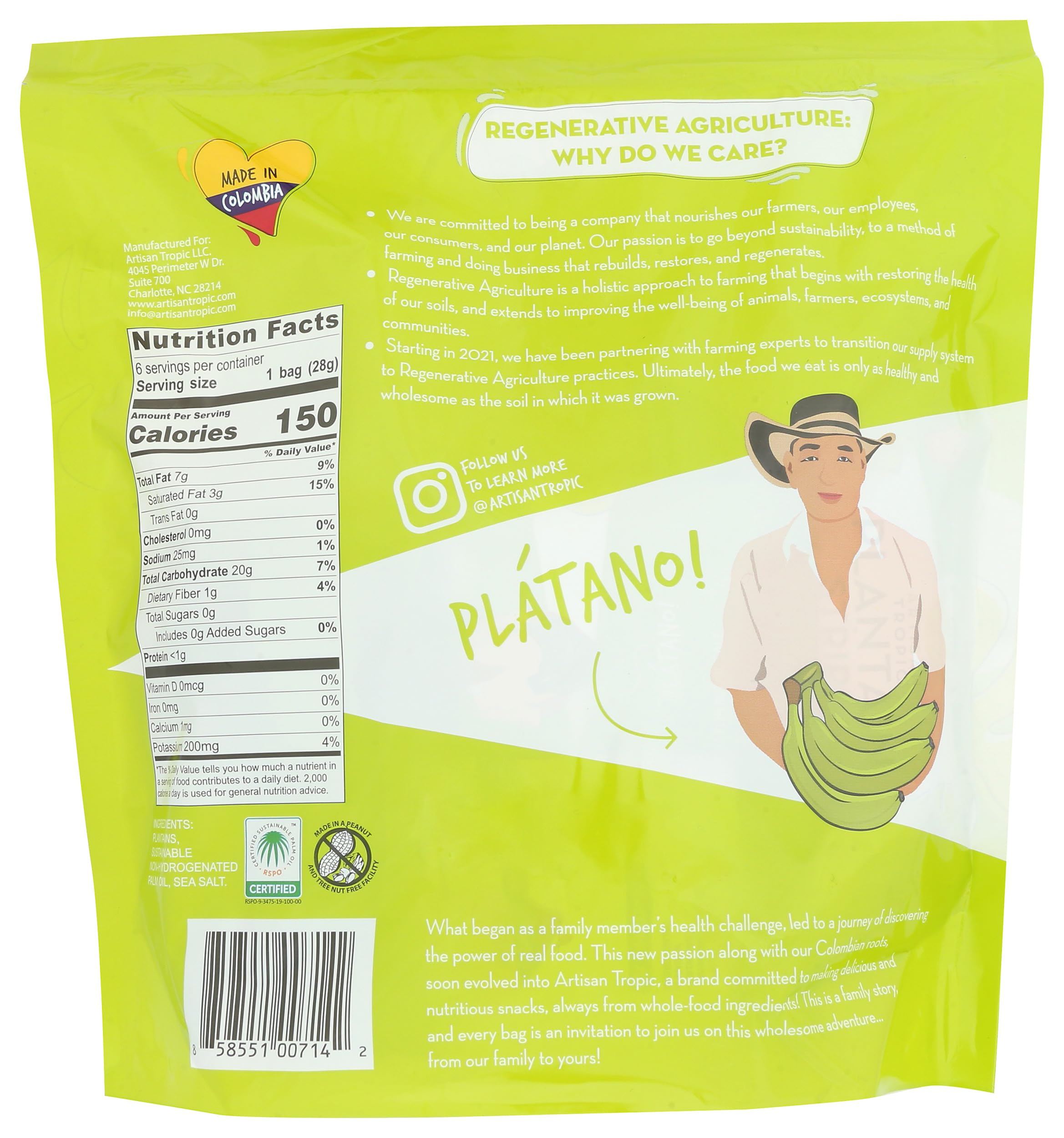 Artisan Tropic Plantain Strips Sea Salt 1oz bag ready for on-the-go snacking.