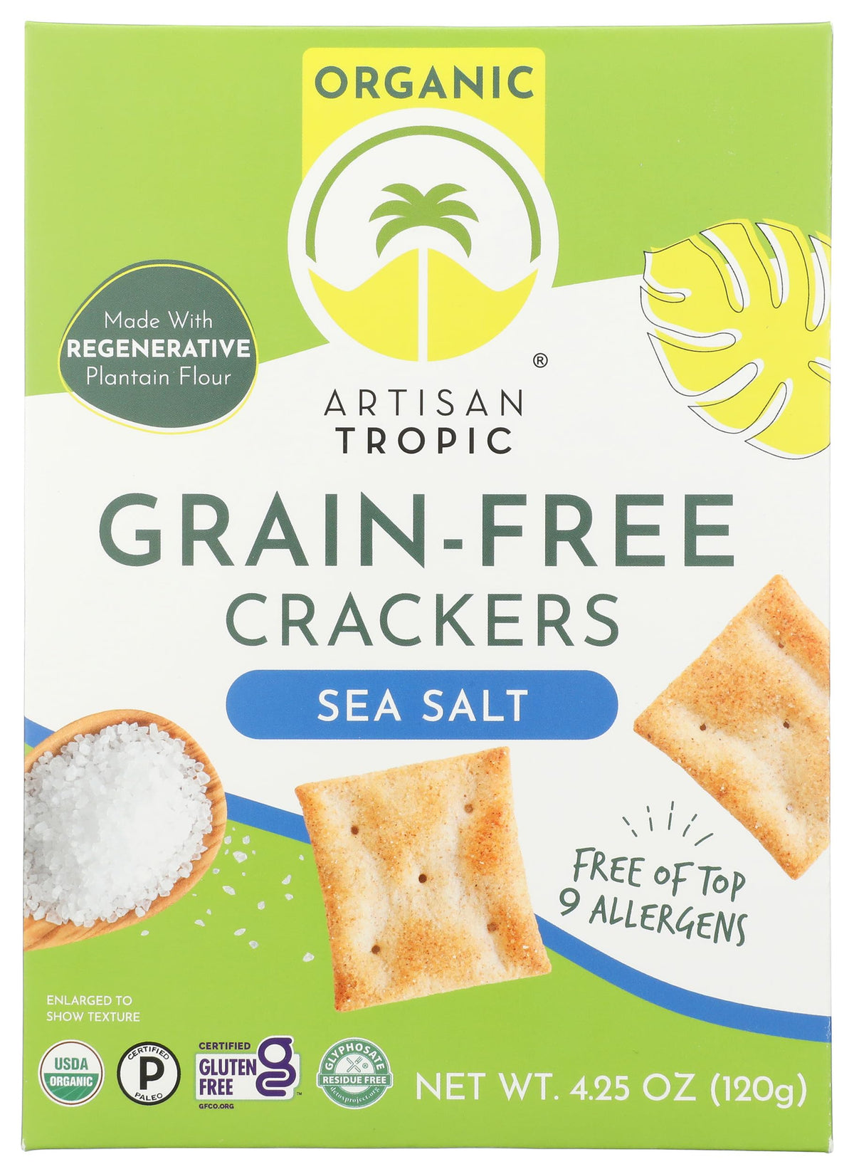 Artisan Tropic Reelie Crackers sea salt; crisp gluten-free snack for cheese boards.