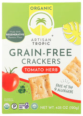 Artisan Tropic Reelie Crackers Tomato Herb in package, gluten-free snack for the pantry.
