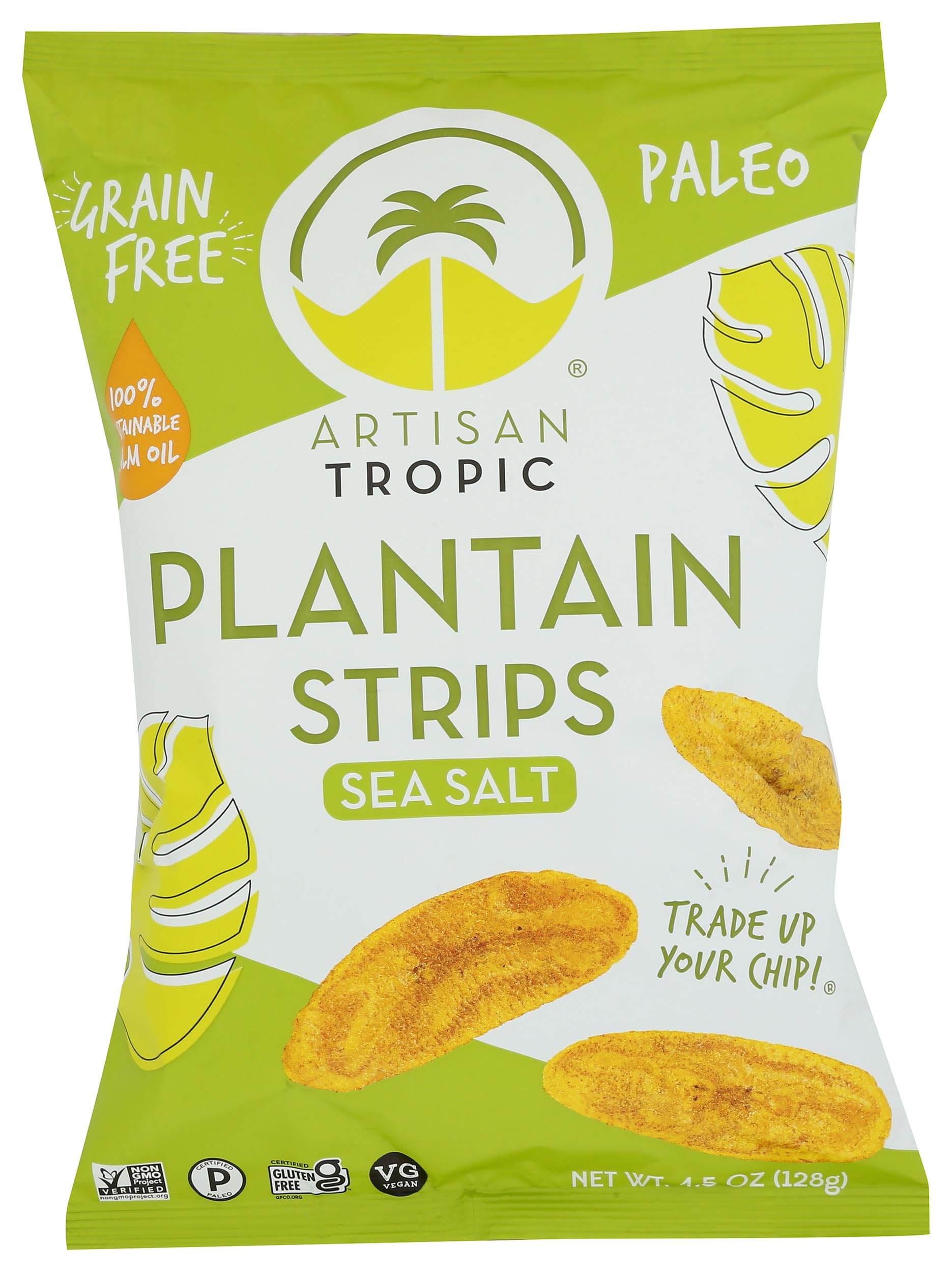Artisan Tropic Sea Salt Plantain Chips bag shown as a crunchy snack option