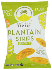 Artisan Tropic Sea Salt Plantain Chips bag shown as a crunchy snack option