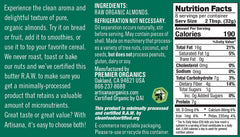 Artisana Almond Butter label detail highlighting palm oil-free, organic ingredients.