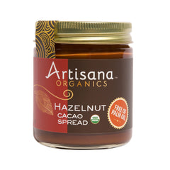 Artisana Hazelnut Cacao Spread 8 oz jar, rich hazelnut flavor, no palm oil.