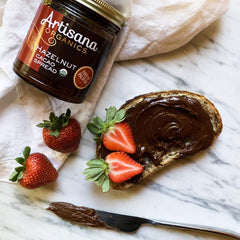 Artisana spread shows hazelnuts as the first ingredient in a recipe