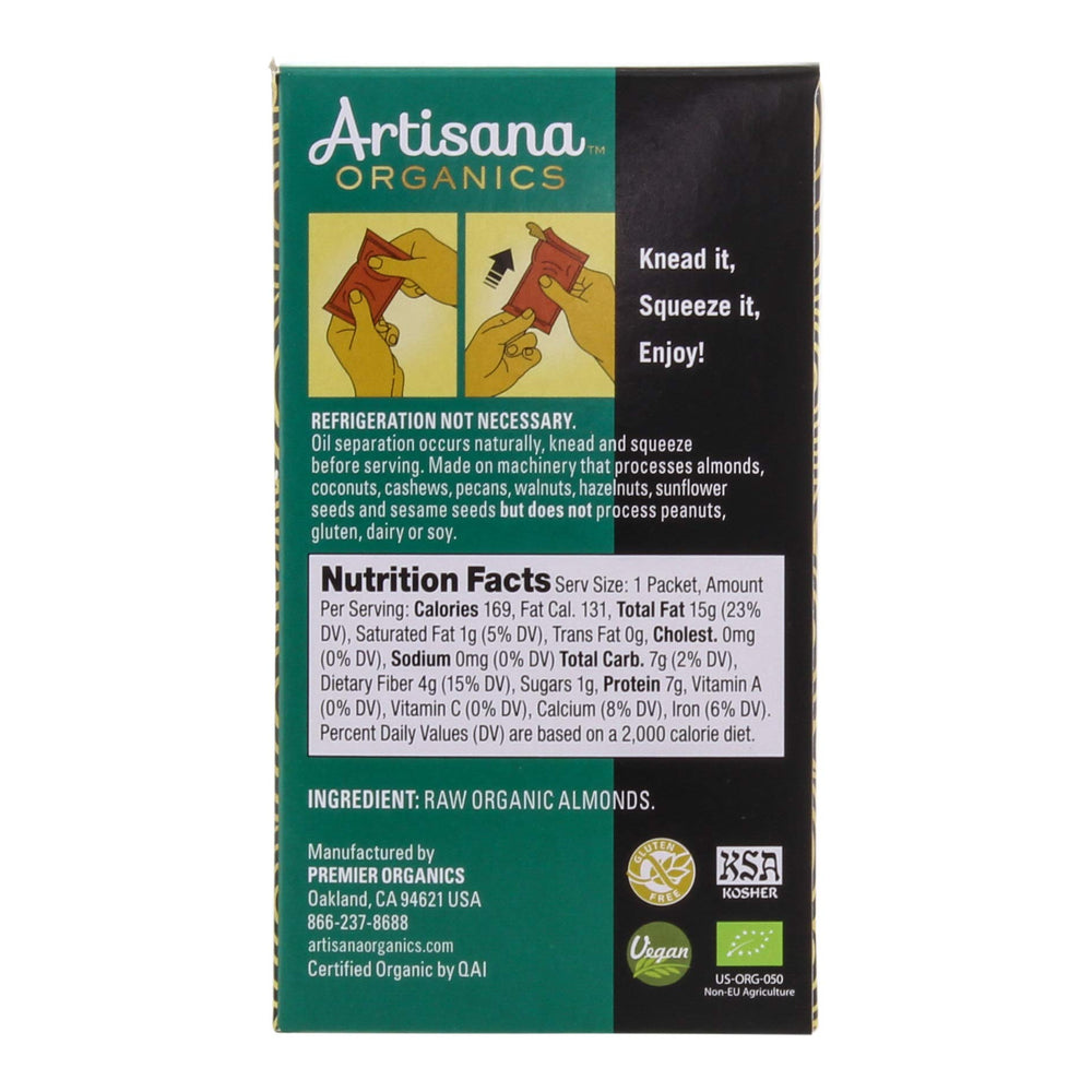 Artisana Organics almond butter no palm oil pack, a palm oil free choice.
