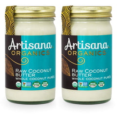 Single-ingredient Artisana coconut butter label highlights pure coconut flesh
