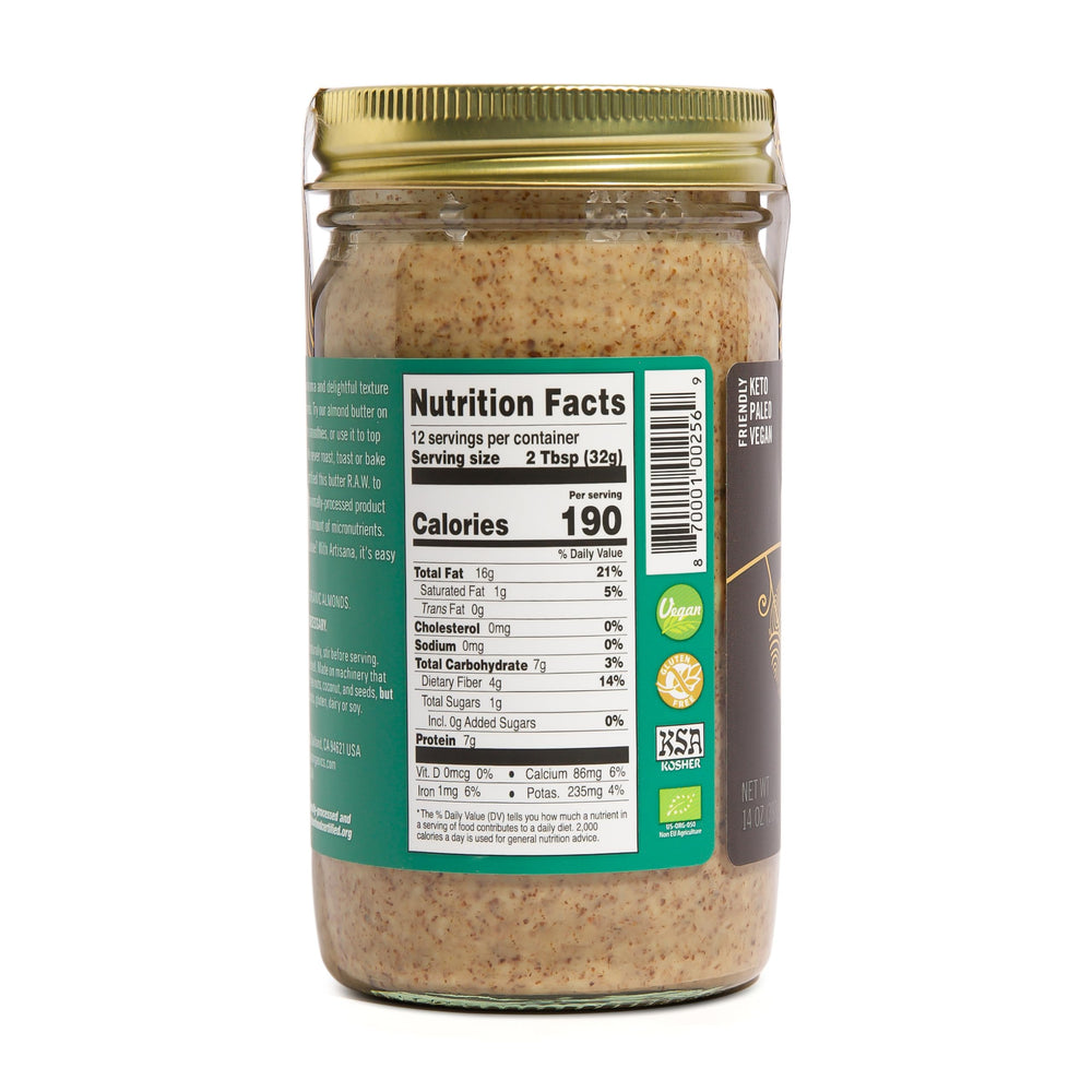 Artisana Organics almond butter jar closeup with creamy texture