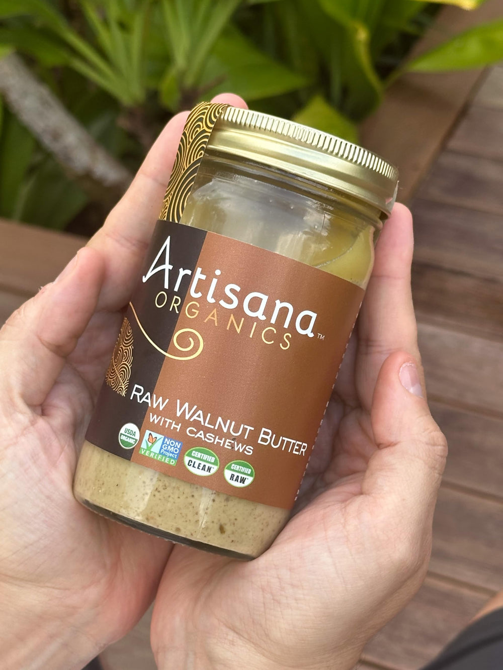 Artisana Organics walnut-butter pour shot highlights smooth texture ideal for smoothies