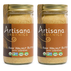 Artisana Organics walnut butter 2-pack jars close-up showing creamy texture for easy spreading