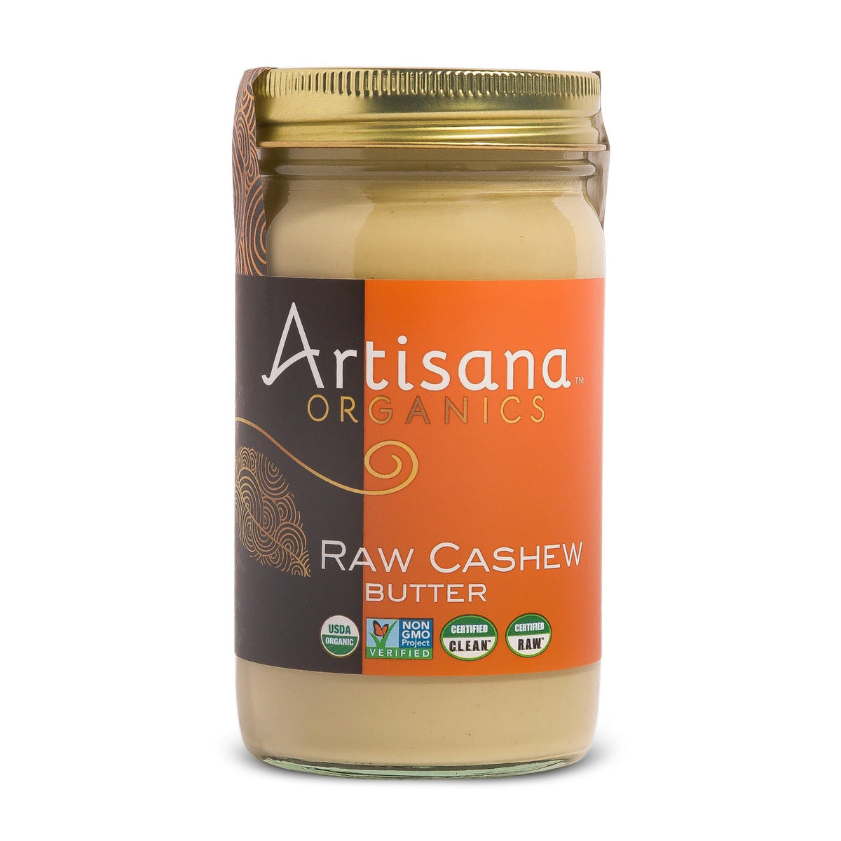 Artisana Raw Cashew Butter jar close-up highlighting creamy texture for simple snacking