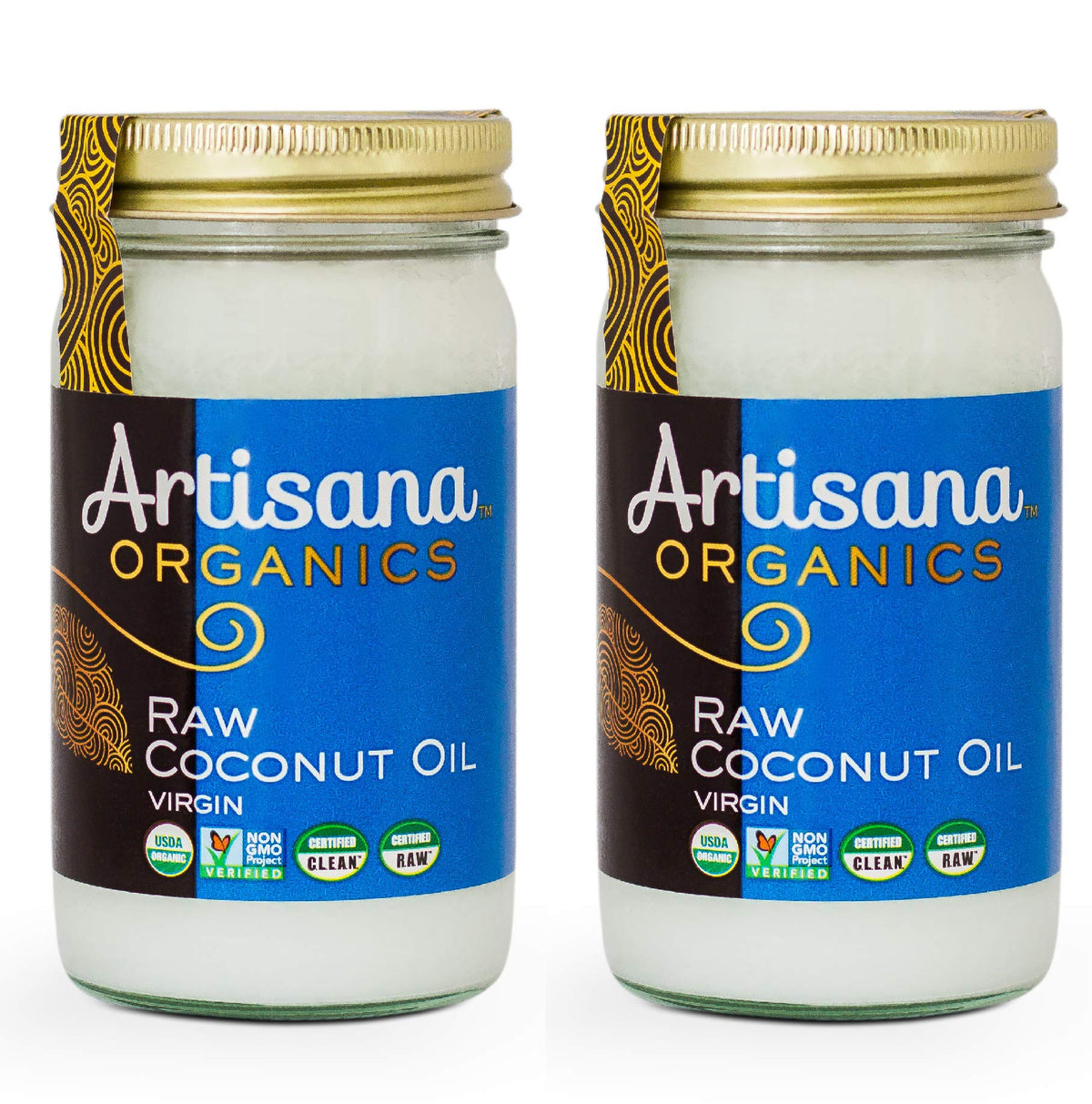 Artisana Organic Raw Virgin Coconut Oil bottle for versatile cooking and baking.