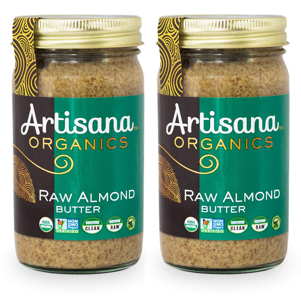 Artisana almond butter, vegan and gluten-free, fit for plant-based meals.