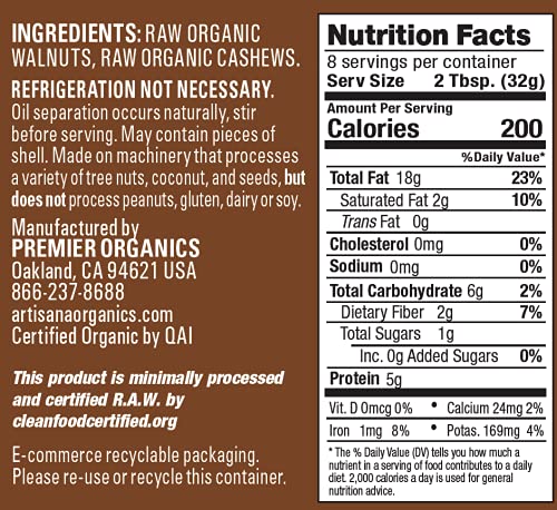 Artisana walnut butter spread on banana demonstrates a dairy-free snack option.