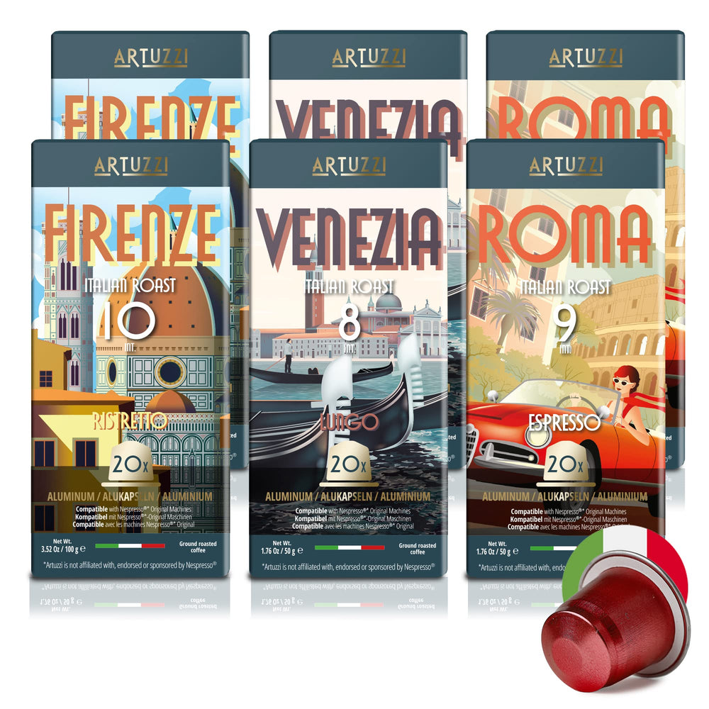 Artuzzi espresso pods in medium to light roast for versatile morning coffee.
